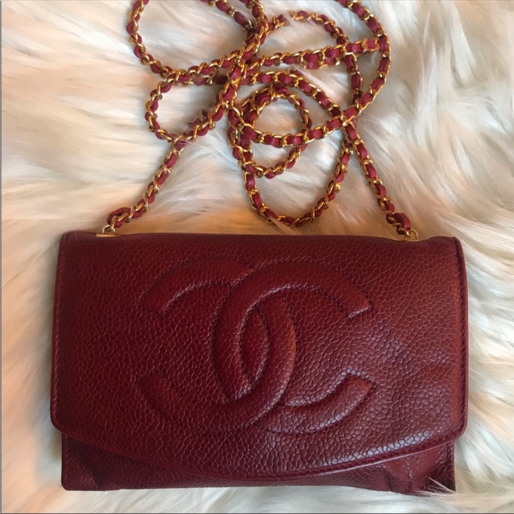 Authentic Chanel Micro Mini Dark Red Caviar Flap Bag